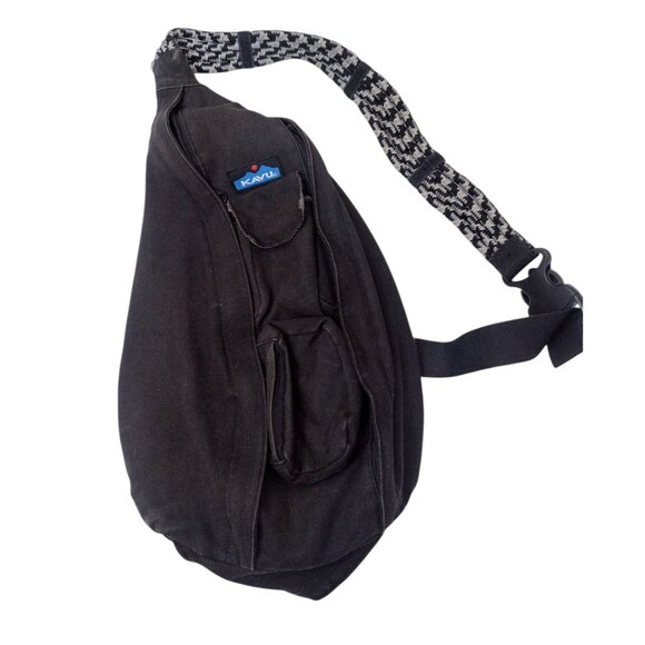 Kavu Canvas Rope Sling Bag Crossbody Black Backpack Adjustable Strap Utility - Picture 1 of 5
